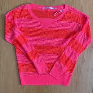 NWOT Lorna Jane Knit mesh sweater neon pink and orange stripes.
